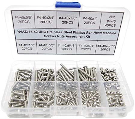 HVAZI #2-56 UNC Stainless Steel Phillips Pan Head Machine Screws Nuts Assortment Kit (#2-56UNC)