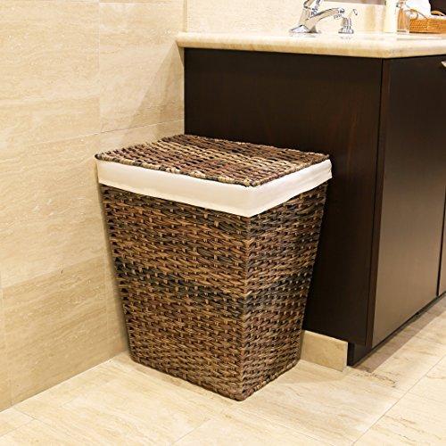 Seville Classics Handwoven Lidded Laundry Hamper with Canvas Liner, Granite Gray