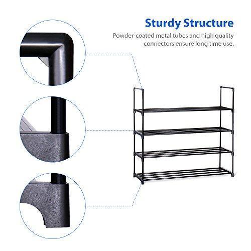 HOME BI 4 Tier Shoe Rack, 20 Pairs Shoes Organizer Closet for Home & Office, Anti-Rust,Easy to Assemble, No Tools Required,35.6”W x 12.0” D x 33.27”H, Black