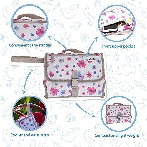 MIKILIFE Baby Portable Changing Pad | Lightweight Travel Diaper Station Kit with Waterproof and Cushioned Pad | Foldable Pad with Pockets