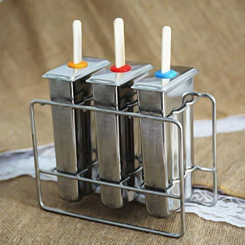 Awinking Set of 6 Stainless Steel Popsicle Mold, Homemade Ice Lolly Maker with Tray/50 Reusable Bamboo Sticks/16 Silicone Seals/20 Pop Bags/Cleaning Brush