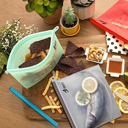 Reusable Sandwich Bags 6-Pack, JONYJ Leakproof Reusable Lunch Storage Bags, FDA Grade PEVA Kids Snack Bags, Extra Thick Ziplock Bags for Food Snacks, Make-up, Stationery, Travel Home Organization