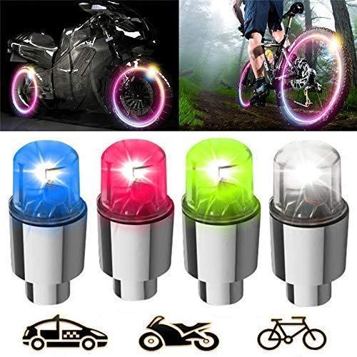 Gechiqno 4 Pair LED Wheel Lights - Car Bike Wheel Tire Tyre Valve Dust Cap, Safety, Waterproof, Motion Activated, Spoke Flash Lights Car Valve Stems & Caps Accessories