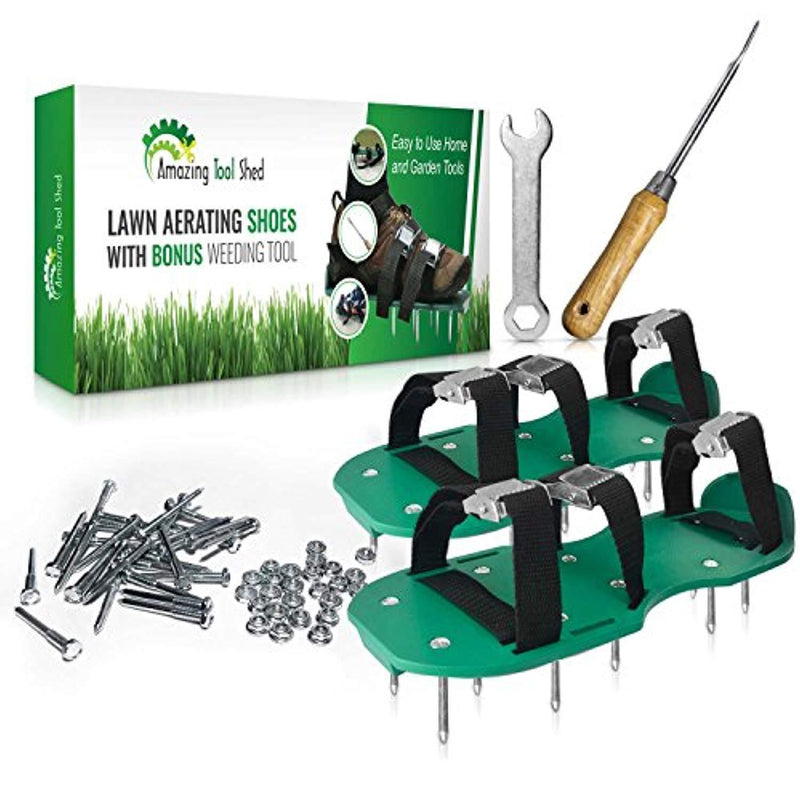 Premium Lawn Aerator Shoes - Heavy Duty 2” Spiked Sandals for Aerating Your Lawn or Yard - Revive Your Lawn Roots with Lawn Aerator Shoes - Comes with a Weed Pulling Tool