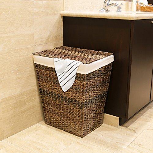 Seville Classics Handwoven Lidded Laundry Hamper with Canvas Liner, Granite Gray