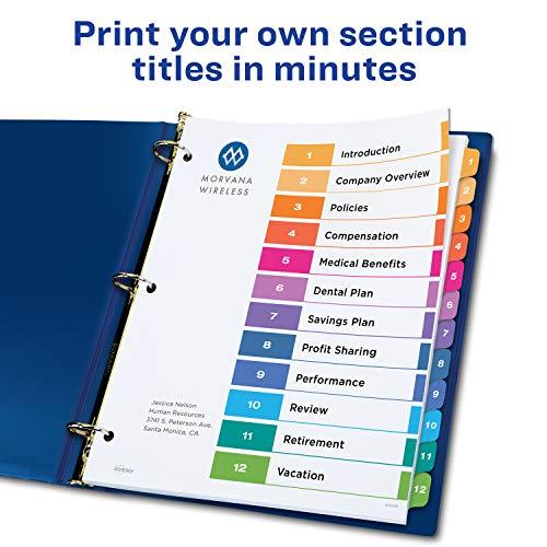 Avery Ready Index 12-Tab Binder Dividers, Customizable Table of Contents, Multicolor Tabs, 6 Sets (11196)