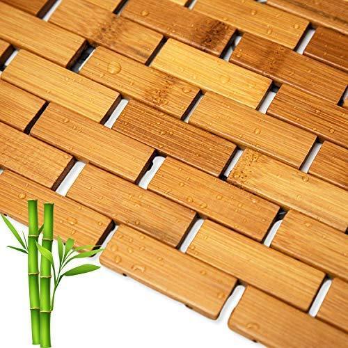 Office Marshal Natural Bamboo Wood Bath Mat: Wooden Door Mat/Kitchen Floor Rug - Bathroom Shower and Tub Mats