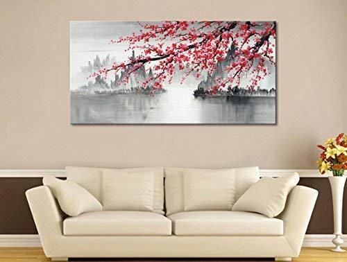 Large Traditional Chinese Painting Hand Painted Plum Blossom Canvas Wall Art Modern Black and White Landscape Oil Painting for Living Room