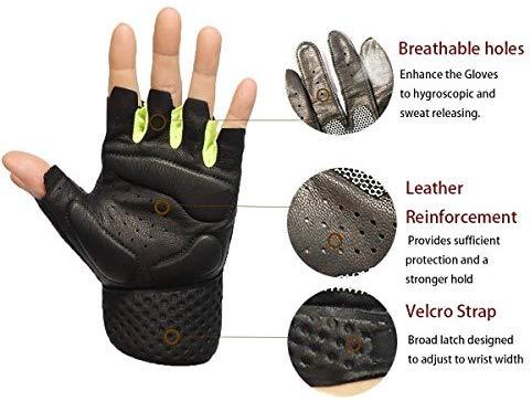 day wolf New Full Finger Workout Gloves Gym Exercise Half Finger Fitness Gloves Heavy Weight Lifting Leather Palm Protection Strong Grip Padded Quality Breathable Comfort Gloves