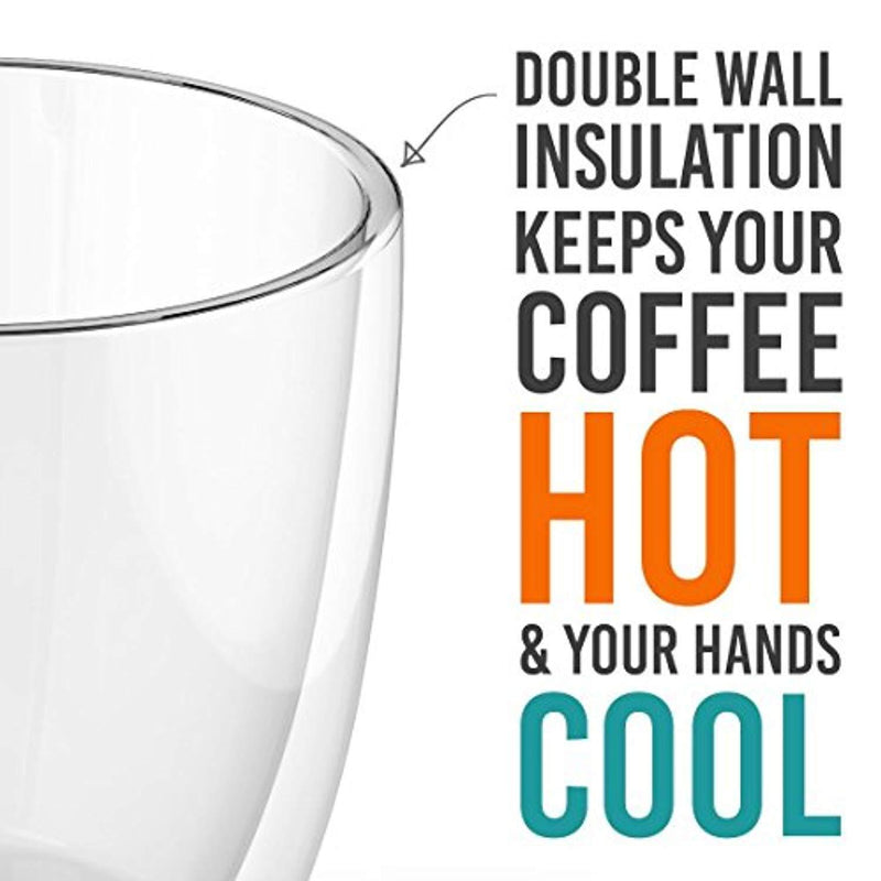 Large Coffee Mugs, Double Wall Glass Set of 2, 16 oz - Dishwasher & Microwave Safe - Clear, Unique & Insulated with Handle, By Elixir Glassware