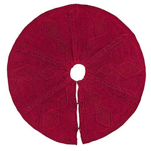 LimBridge Christmas Tree Skirt, 48 inches Diamond Knit Knitted Thick Rustic Xmas Holiday Decoration, Burgundy