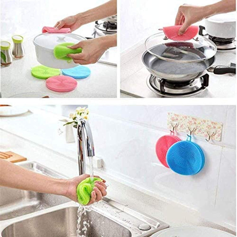 Silicone Sponge Dish Washing Brush Scrubber Food-Grade Antibacterial BPA Free Multipurpose Non Stick Cleaning Antimicrobial Mildew free smart kitchen gadgets (Pack of 7, Mixed Color)