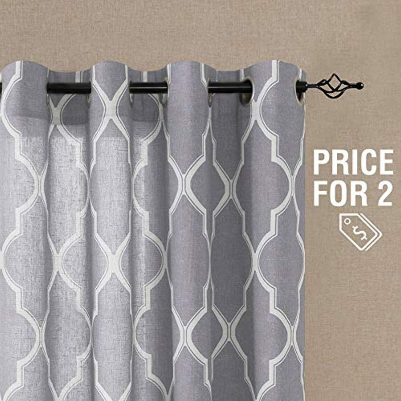 Curtains for Living Room 84 inch Grey Moroccan Tile Linen Blend Grommet Window Treatmenrt Set 2 Panels Bedroom Kitchen