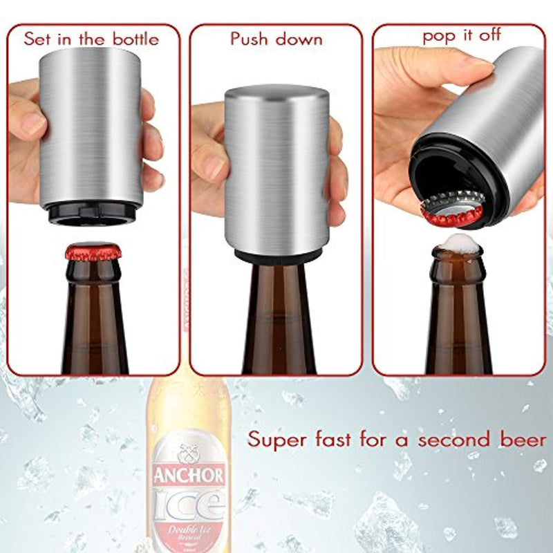 Beer Bottle Opener,GoteSon Stainless Steel Automatic Bottle Opener with Magnetic Cap Catcher,No Cap Can Escape