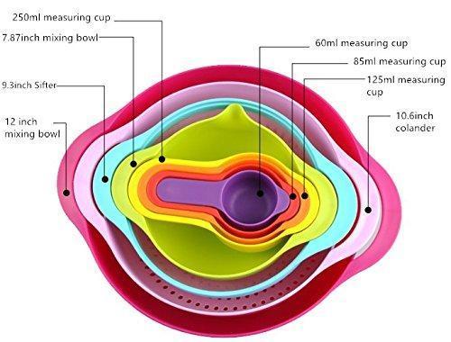 Edofiy 8 in 1 Rainbow Stackable Storage Mixing Bowl Set With Measuring Spoon Cup Set For Cooking Baking