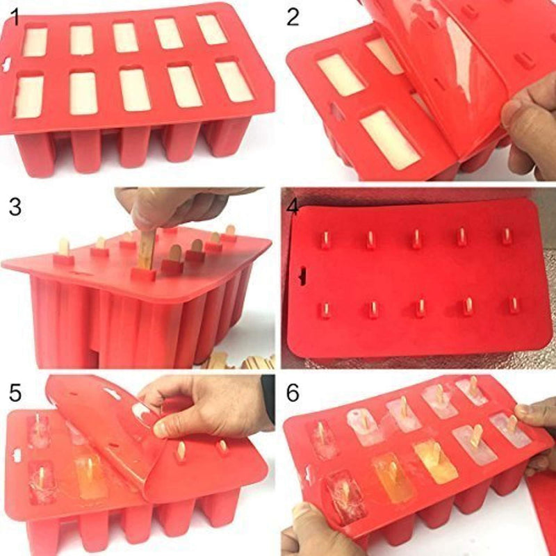 Popsicle Molds, 10-Cacity Ice Pop Makers Food Grade Silicone BPA Free Frozen Ice Cream Maker With Cover Lid