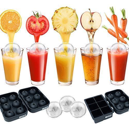 Bizz Silicone Ice Molds (2-Tray Set) Sphere and Cube Combination, Flexible, Reusable, BPA Free, Easy to Freeze, Remove Contents, Whiskey, Bourbon, Cocktail or Drink Use