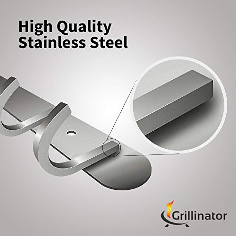 Grillinator BBQ Tool Rack - Brushed Stainless Steel 6 Hook Storage for Grilling & Cooking Utensils - Easy to Install - Gas, Charcoal & Electric Grills - Indoor or Outdoor Use