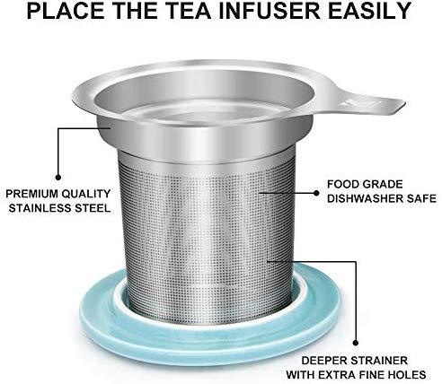 KitchenTour Porcelain Tea Mug with Infuser and Lid - Large Capacity Mug with Infuser Basket - 20oz, White