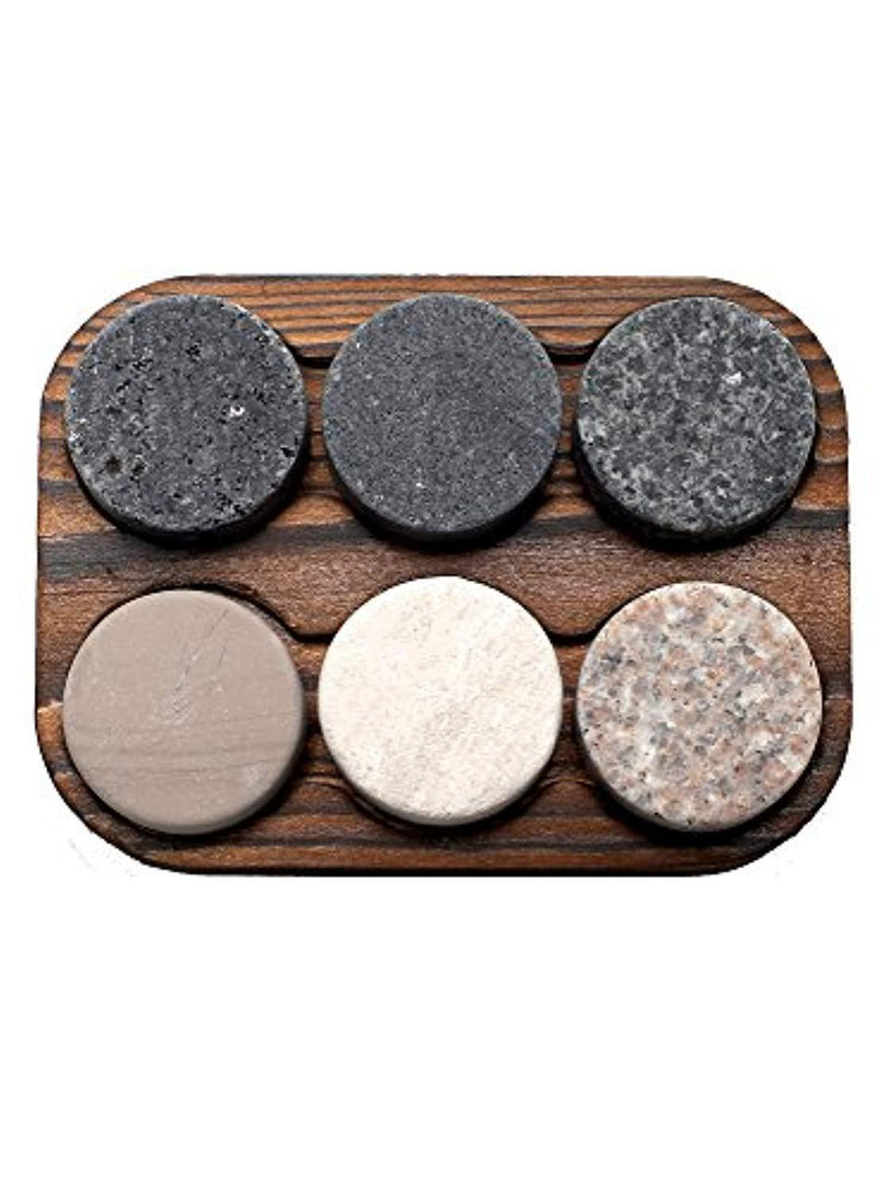 Whiskey Chilling Stones - Set of 6 Handcrafted Premium Granite Round Sipping Rocks - Hardwood Presentation & Storage Tray - Perfect Gift by R.O.C.K.S. by ROCKS WHISKEY CHILLING STONES