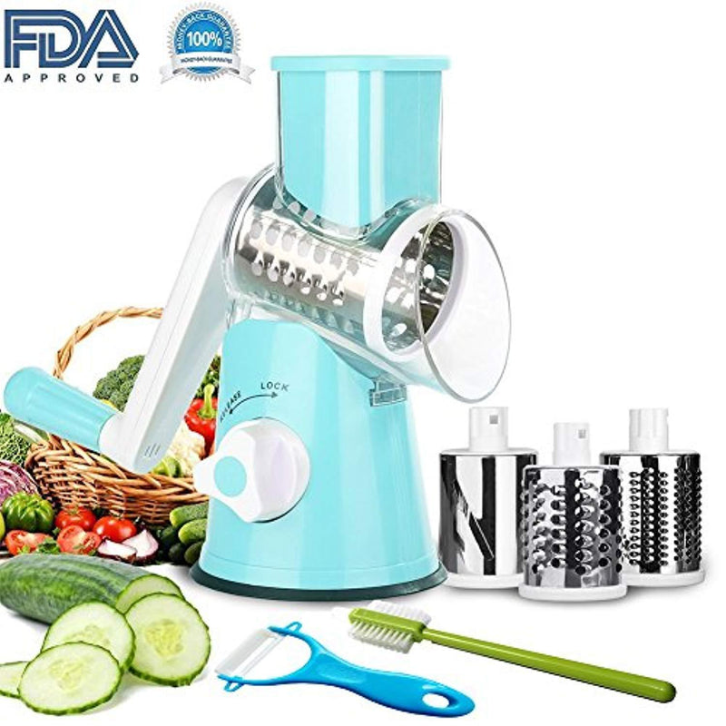 Vegetable Mandoline Slicer Chopper Grater-Speedy Manual Rotary Drum Grater Countertop Food Slicer Fruit Cheese Nut Chopper Cutter Shredder Grinder