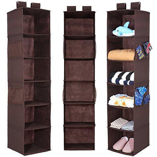 Magicfly Hanging Closet Organizer, 6-Shelf Hanging Clothes Storage Box Collapsible Accessory Shelves Eco- Friendly Closet Cubby, Sweater & Handbag Organizer, Easy Mount, Black