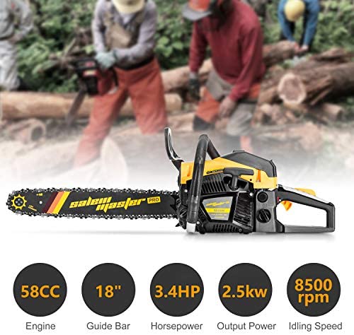 SALEM MASTER 5820G 58CC 2-Cycle Gas Powered Chainsaw, 18-Inch Chainsaw, Handheld Cordless Petrol Gasoline Chain Saw for Farm, Garden and Ranch