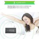 Digital Alarm Clock, Dual Time (12/24) Mode, Three Alarm Sets, Date LED Display, 3 Levels Brightness, Temperature and Humidity Wood Grain Clock for Bedrooms