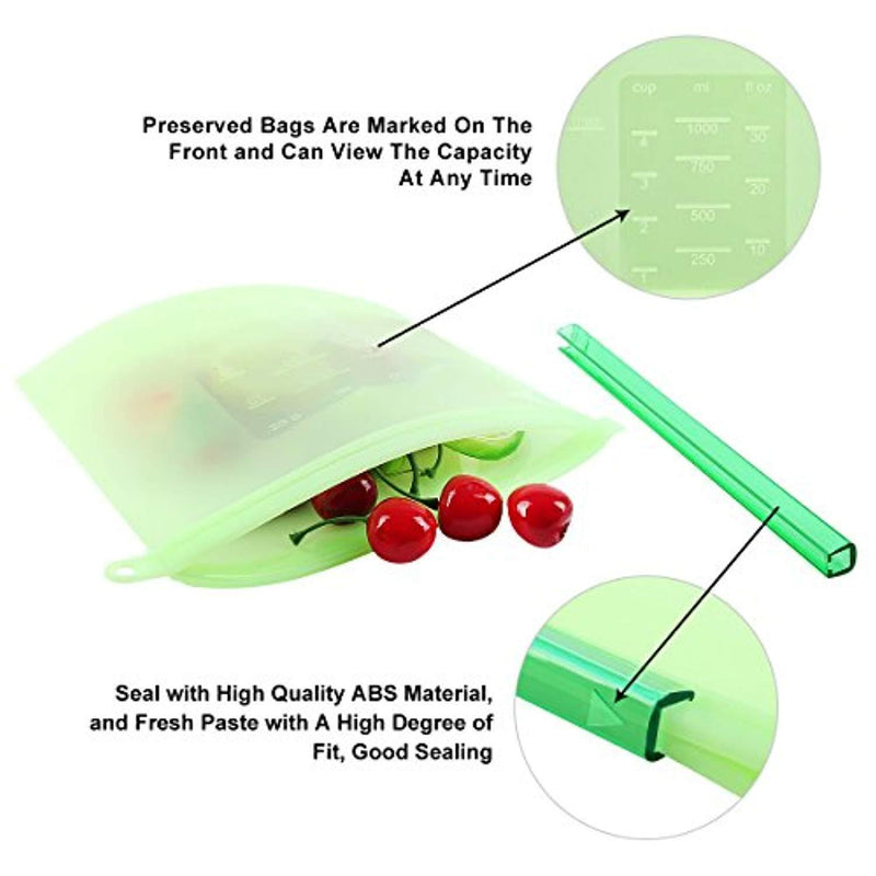 Reusable Food Preservation Bags SiFree Silicone Storage Container Applicable with Refrigerator, Microwave Oven, Toaster Safe Airtight Seal Cooking Bag - 4 PCS