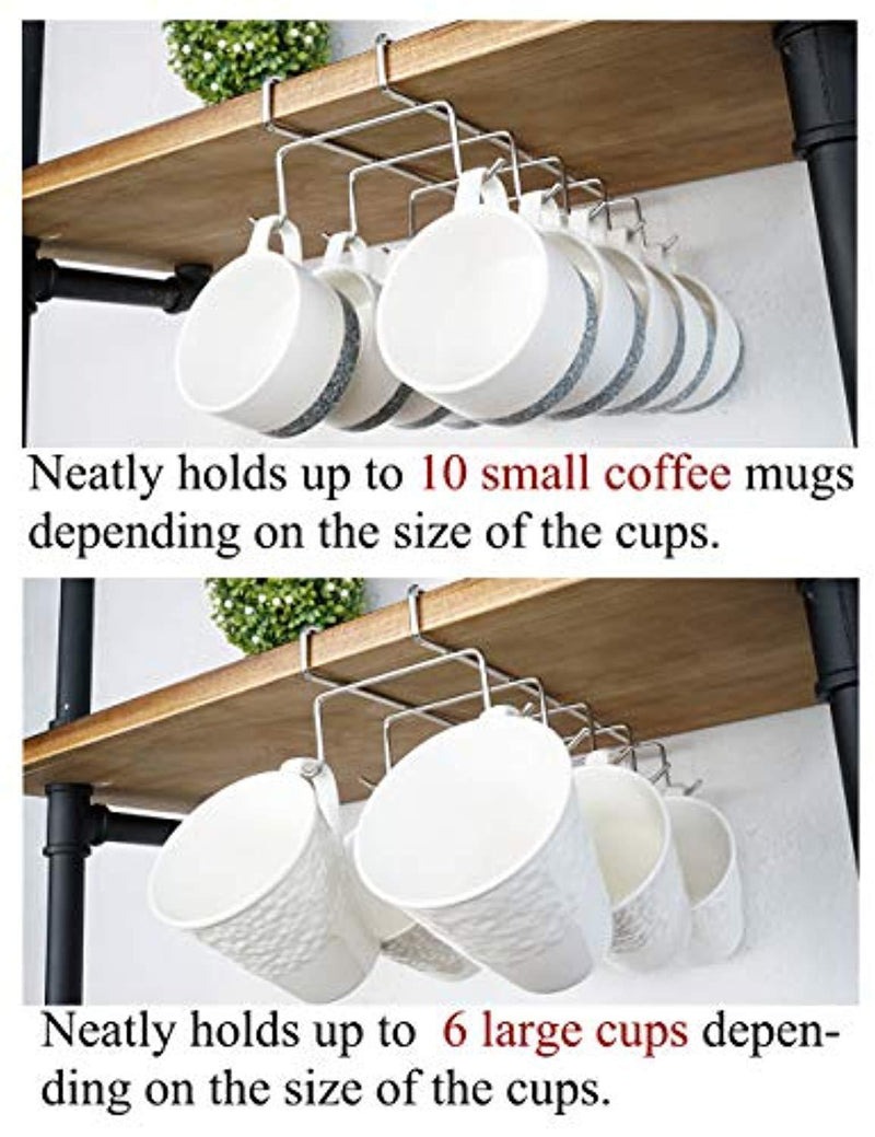 Bafvt Coffee Mug Holder - 304 Stainless Steel Cup Rack Under Cabinet, 10Hooks, Fit for the Cabinet 0.8" or Less