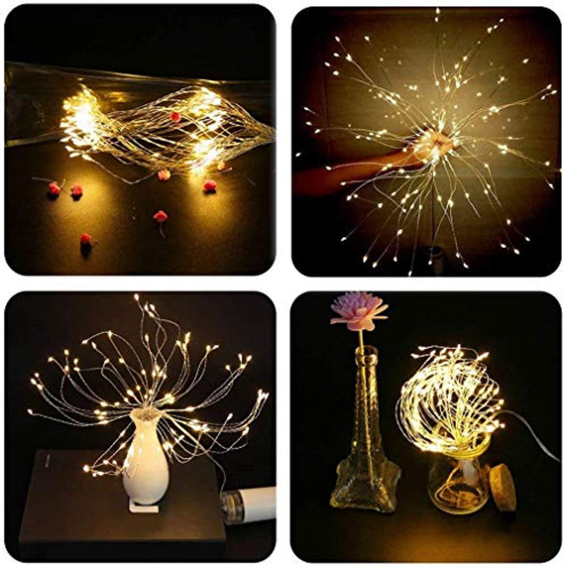 PXB 200LED Hanging Lights, Battery Operated Starburst Lights, 8 Modes Dimmable Remote Control, Waterproof Fairy Lights, Copper Wire Lights, Indoors Outdoors Patio Christmas Decoration (Warm White)