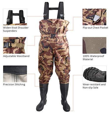 Kingdom Chest Waders Waterproof - Hunting & Fishing Waders with Neoprene Boots, Nylon and PVC Insulated Material