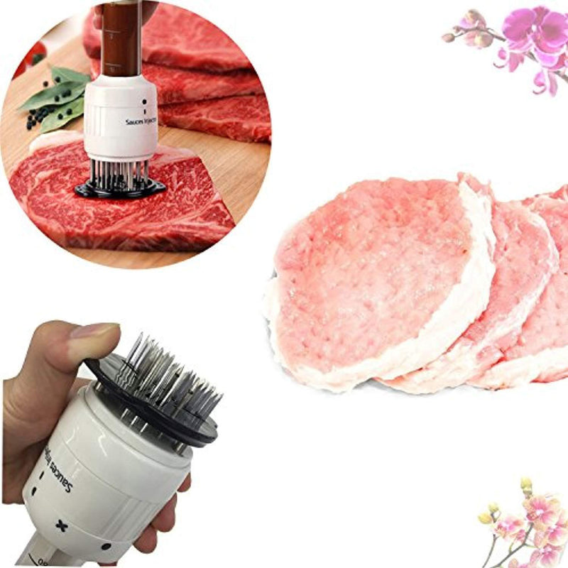 Meat Tenderizer and 3 Oz Marinade Syringe 2 in 1, 30 Stainless Steel Blades with 3 Sauce Flavor Injection Needle Pinhole Security Lock Included - Professional for Tenderizing Any Meats