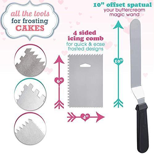 ForeverSmooth 12 Inch Cake Turntable - Quietest Smoothest Rotating Stand and Decorating Supplies Kit Complete w/Offset Spatula, 4 Side Icing Bench Scraper, Lifter Board a Perfect Frosting Baking Set