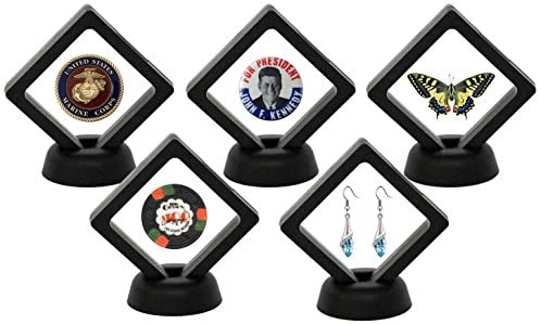 AIFUSI Coin Display Stands, 10 Pack 3D Floating Frame Ornament Display Holder Box with Stand Diamond Square for AA Medallion Challenge Coin Chip Jewelry Decorative - Ideal for Gift