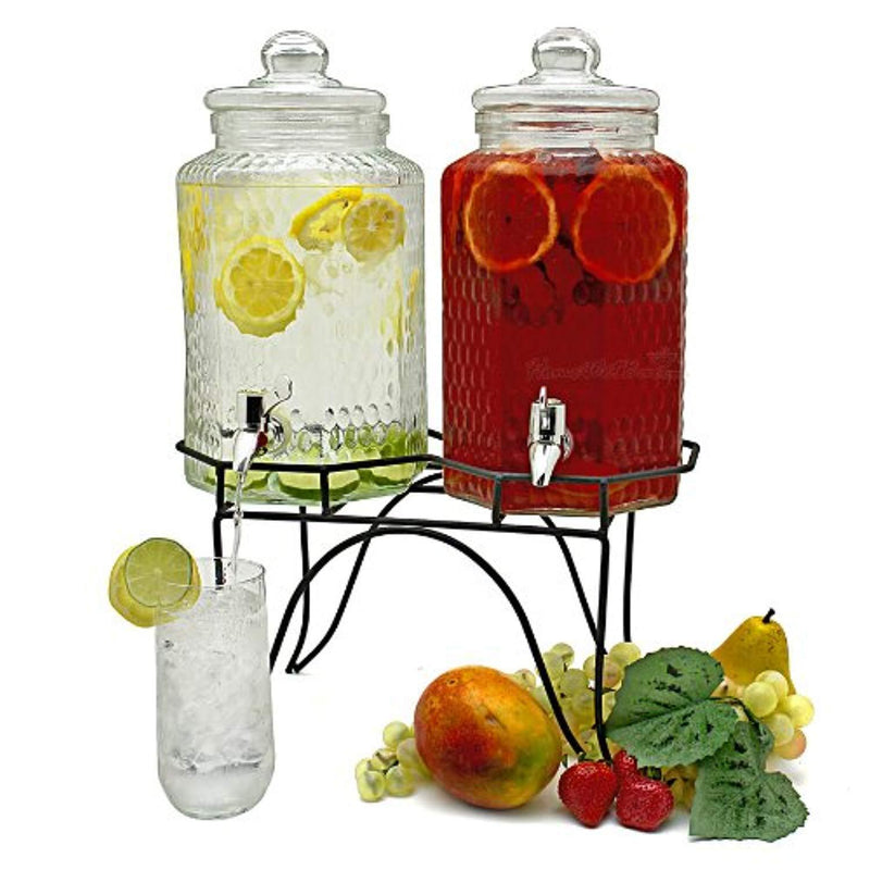 Drink dispenser Del Sol Hammered Jug Beverage Dispenser With Rack, Set Of 2