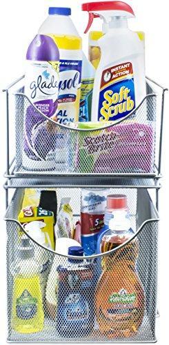 Sorbus Cabinet Organizer Drawer with Cover—Mesh Storage Organizer w/ Pull Out Drawers—Stackable, Ideal for Countertop, Cabinet, Pantry, Under the Sink, Desktop and More (Silver Bottom Drawer)