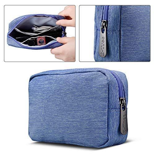 E-Tree 7 inch Canvas Zippered Small Bag, Mini Travel Makeup Carrying Case, Cosmetic Bag, Portable Electronics Accessories Organizer, Tiny Coin Purse Wallet, Little Pouch for Little Items, Blue