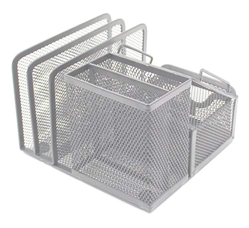 EasyPAG Mesh Collection Desk Organizer 3 Letter Sorter with Drawer,6.5 x 5.5 x 4.25 inch,Silver