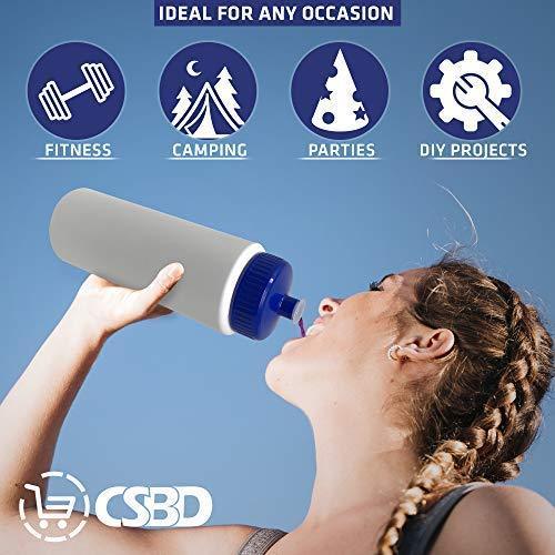 CSBD 32oz Sports Water Bottles, 4 Pack, Reusable No BPA Plastic, Pull Top Leakproof Drink Spout, Blank DIY Customization for Business Branding, Fundraises, or Fitness