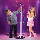 Little Pretender L P Kids Karaoke Machine with 2 Microphones and Adjustable Stand, Music Sing Along with Flashing Stage Lights and Pedals for Fun Musical Effects