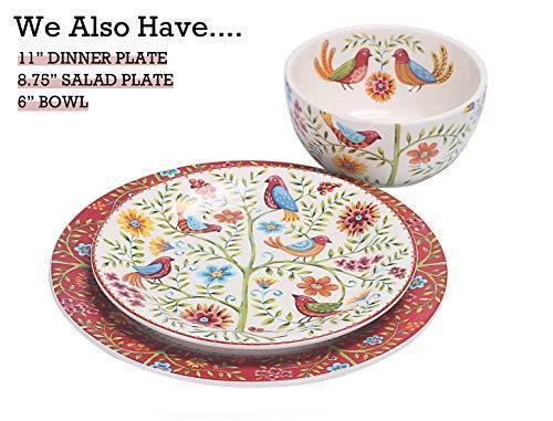 Bico Red Spring Bird Ceramic Dipping Bowl Set (13oz bowls with 14 inch platter), for Sauce, Nachos, Snacks, Microwave & Dishwasher Safe, House Warming Birthday Anniversary Gift