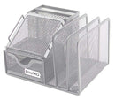 EasyPAG Mesh Collection Desk Organizer 3 Letter Sorter with Drawer,6.5 x 5.5 x 4.25 inch,Silver