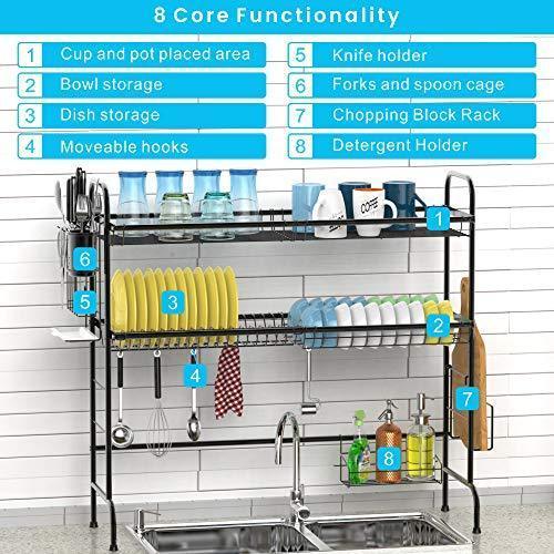 Over the Sink Dish Drying Rack, Lifinity 2 Tier Dish Drainer Shelf Stainless Steel Large Dish Rack with Utensils Holder for Kitchen Counter by Cambond