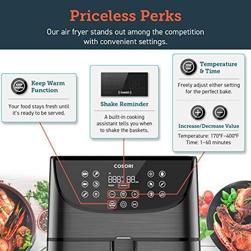 COSORI Air Fryer,Max XL 5.8 Quart,1700-Watt Electric Hot Air Fryers Oven & Oilless Cooker for Roasting,LED Digital Touchscreen with 11 Presets,Nonstick Basket,ETL Listed(100 Recipes)