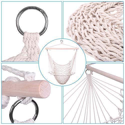 Z ZTDM Hanging Rope Chair, Swing Seat Cotton Canvas Hammock for Indoor Outdoor Garden Yard (Beige net Chair)