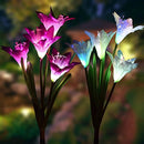 AWJ Products [4 Pack] Solar Lights Outdoor - Solar Garden Lights with 16 Lily Flowers | Color Changing LED Solar Stake Lights for Garden, Patio, Path, Backyard