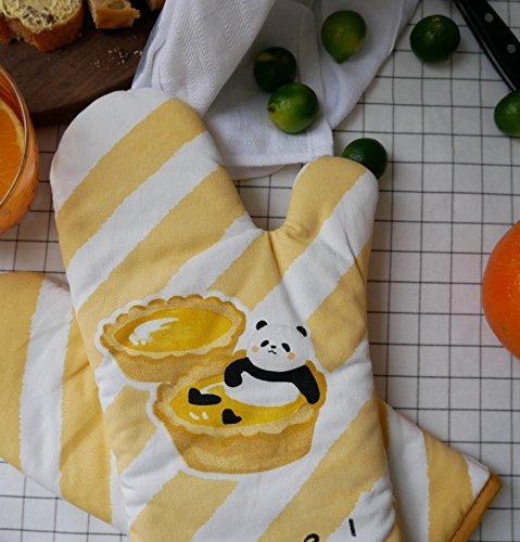 GREVY Oven Mitts Anti-Heat Kitchen Gloves 12" Panda Bear Design Set of 2 (Pure Cotton Twill)