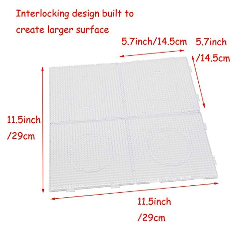 H&W 4PCS 5mm Fuse Beads Boards, Large Clear Pegboards Kits, with Gift 4 Lroning Paper (WA3-Z1)