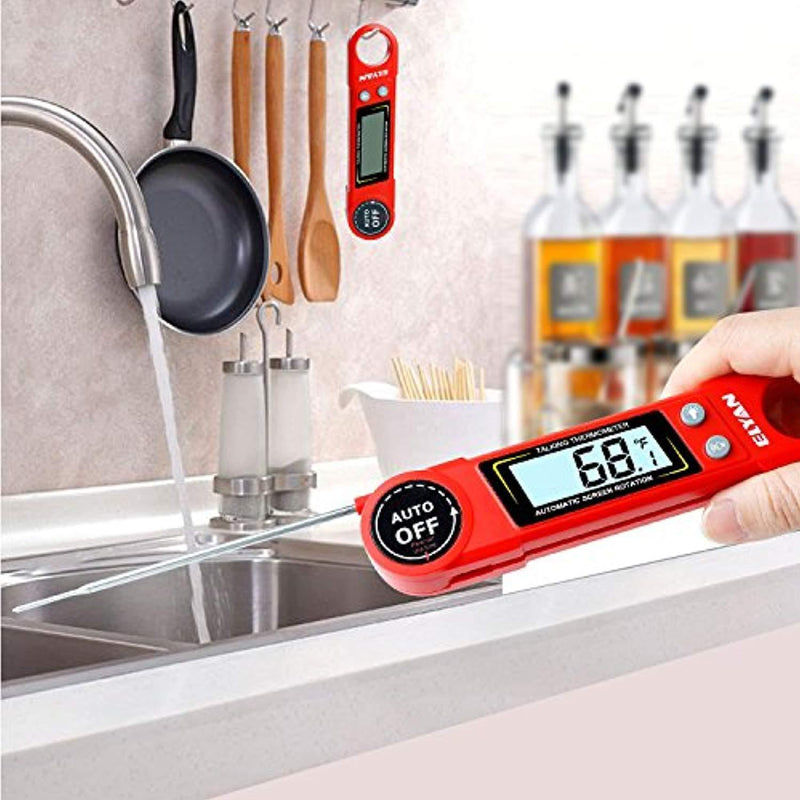 ELYAN Kitchen Thermometer Meat Thermometer Cooking Thermometer BBQ Thermometer Report Thermometer Instant Read Thermometer with Blue Backlit LCD Display Voice for Grilling Food Milk Bath Water